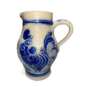 Remmy Betschdorf Cobalt Pitcher Rooster Pitcher Alsace Salt Vitrification